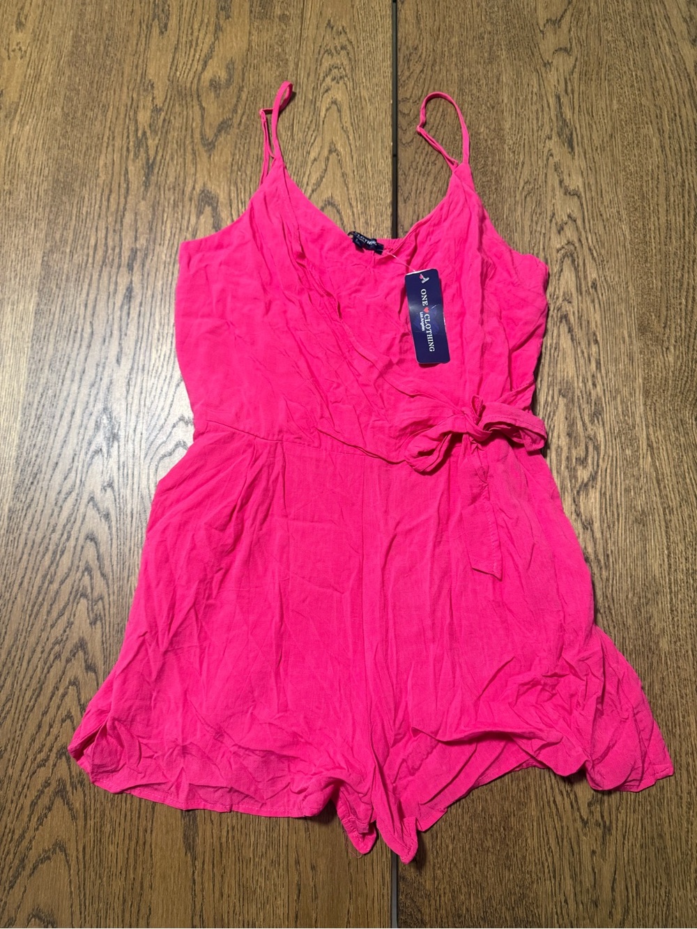 one clothing Hot Pink Sleeveless Romper with Tie Waist, with pockets